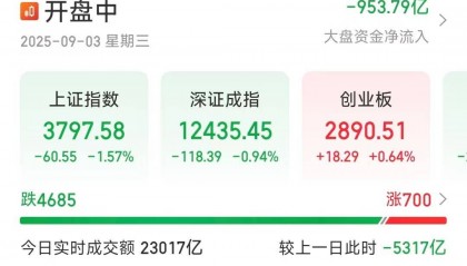 沪指盘中失守3800点
