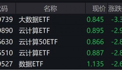 大数据概念股走弱，大数据ETF跌超3%
