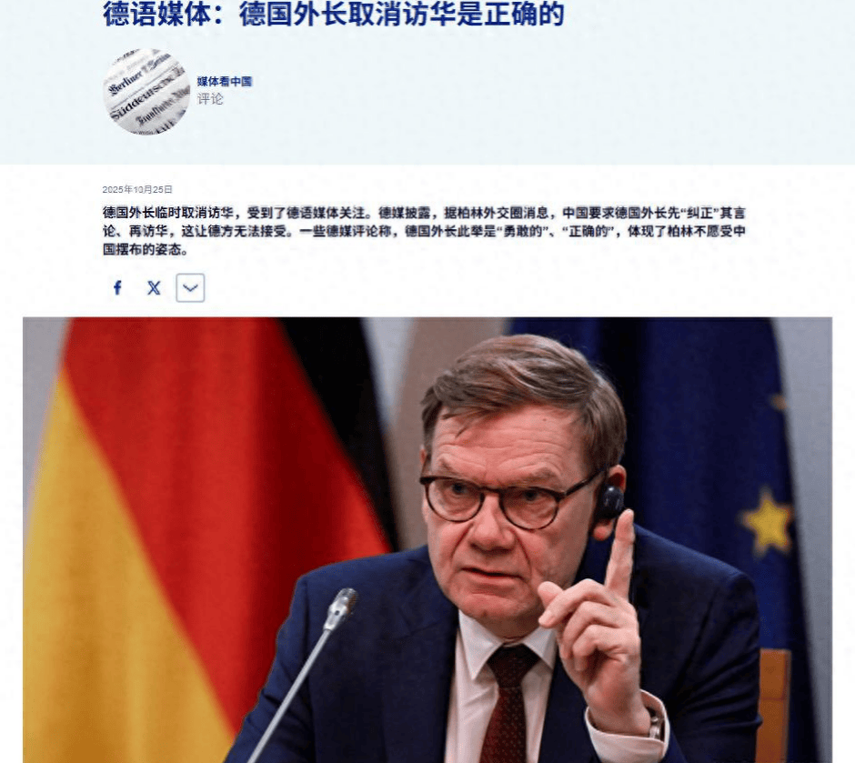 德国媒体:德国外长取消访华没错,欧洲再弱,也没弱到要举白旗的地步